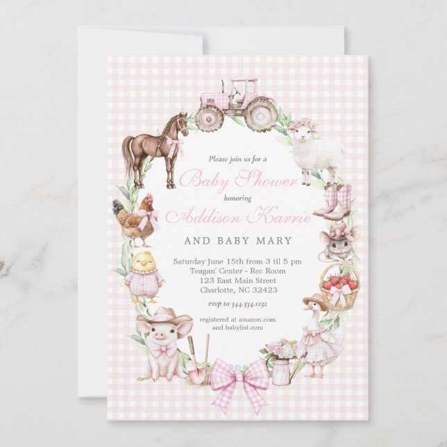 Rosa bondgårds baby shower-inbjudan inbjudningar (Framsida)