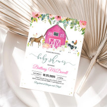 Rosa bondjur flicka baby shower inbjudan