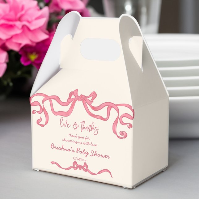 Rosa-bondskisser babyduschfavörer presentaskar (Pink ribbon bow sketch girls baby shower favors personalized favor box)