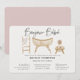 Rosa Bonjour Bebe Baby Shower Inbjudningar