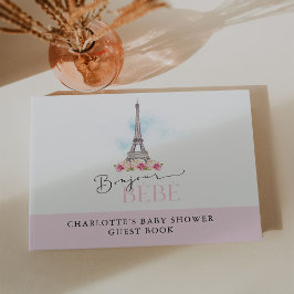 Rosa Bonjour Bébé Eiffel Torn Baby Shower Gästböcker