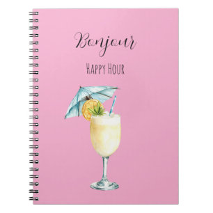 Rosa Bonjour Happy Hour-dryck Anteckningsbok