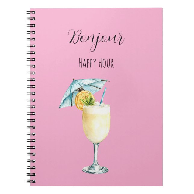 Rosa Bonjour Happy Hour-dryck Anteckningsbok (Framsidan)