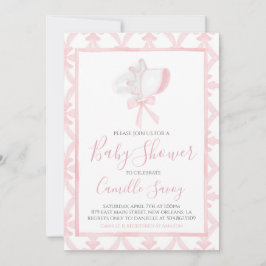 Rosa Bonnet Girl Baby Shower Preppy Southern Inbjudningar