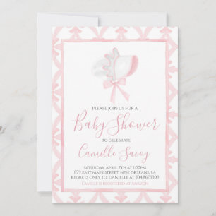 Rosa Bonnet Girl Baby Shower Preppy Southern Inbjudningar