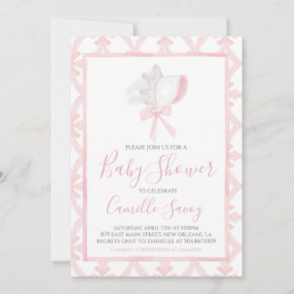 Rosa Bonnet Girl Baby Shower Preppy Southern Inbjudningar