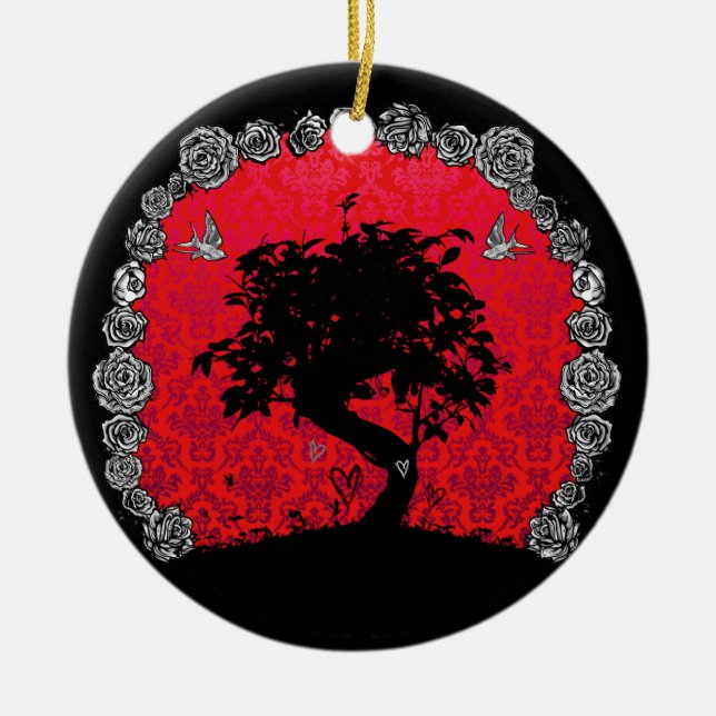 Rosa Bonsaiträd för tatuering av kärleksvalan Julgransprydnad Keramik (Framsidan)