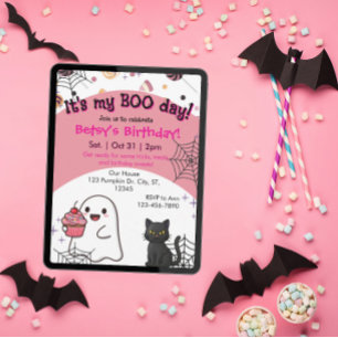 Rosa Boo Day Birthday Inbjudningar