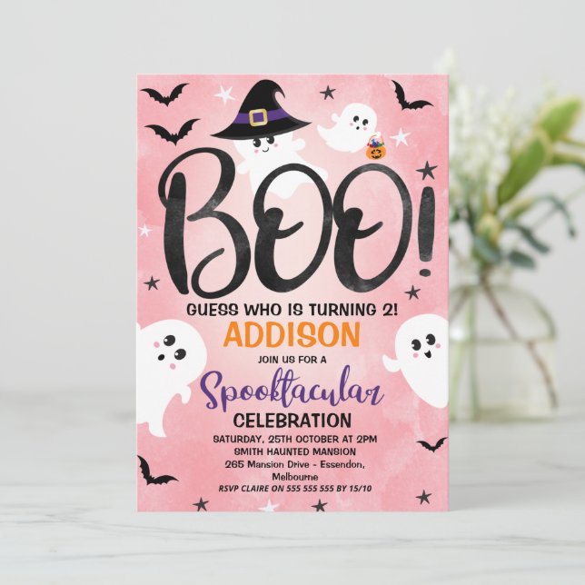 Rosa Boo Ghost Halloween fest födelsedagsinbjudan Inbjudningar (Stående Fram)