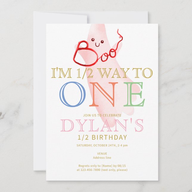 Rosa BOO Jag är halvvägs till 6 månaders flicka Inbjudningar (Framsida)