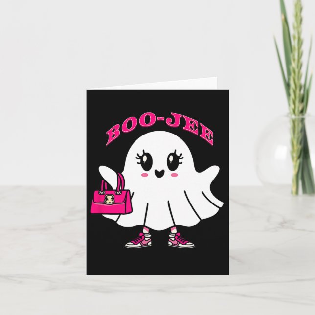 Rosa Boo-jee Funny Ghost Halloween Kort (Framsida)