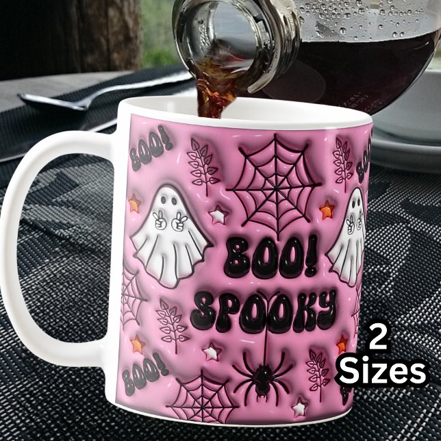 Rosa Boo! Spindelnätet Spooky 3D-effekt Ghost Kaffemugg (Skapare uppladdad)