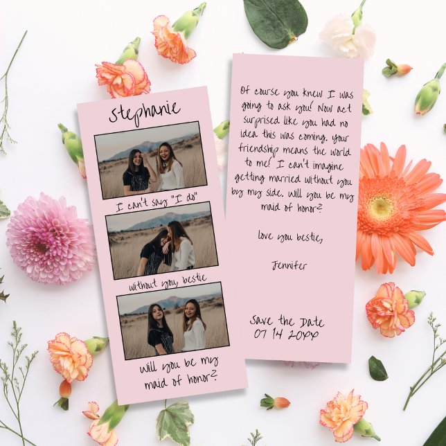 Rosa Bookmark Photo Strip Maid of honor Frieri Spara Datumet (Skapare uppladdad)