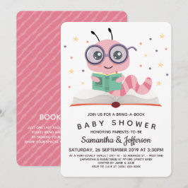 Rosa Bookworm Bok Baby Shower Inbjudningar