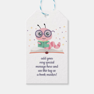 Rosa Bookworm Bookmark Presentetikett