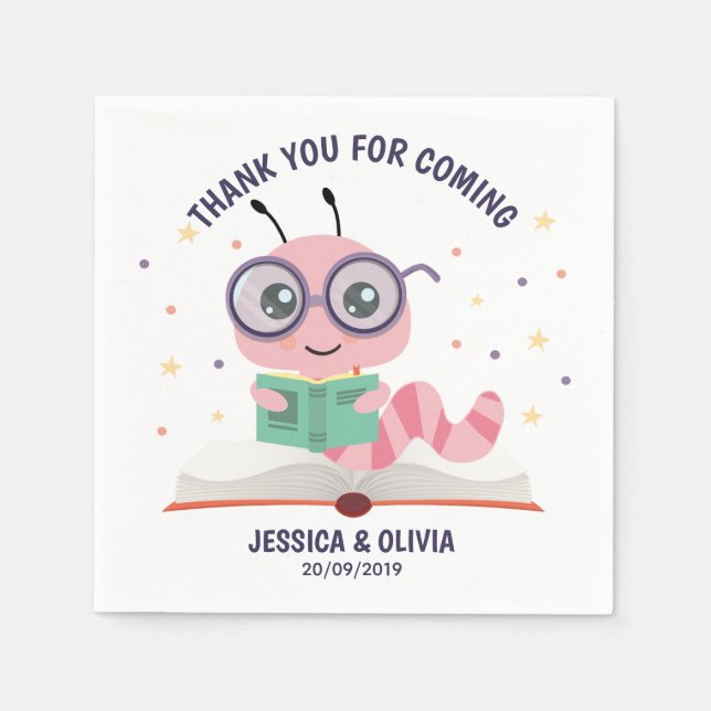 Rosa Bookworm Tema Pappersservett (Framsidan)