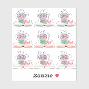 Rosa Bookworm Theme Sticker Klistermärken