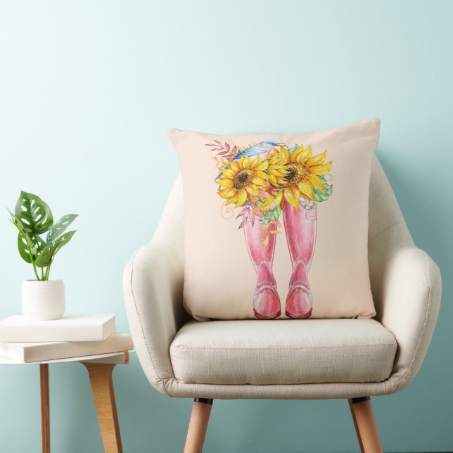 Rosa Boots, Blå fåglar och solblommor Kudde (Stol)