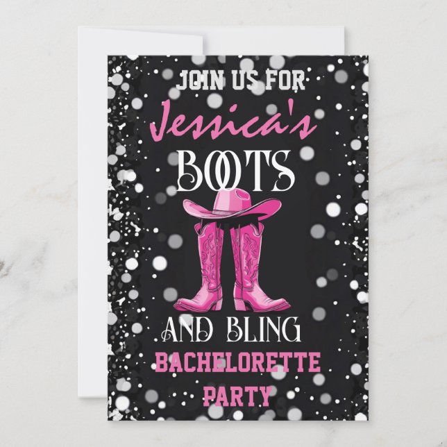 Rosa Boots och Bling Bachelorette Party Inbjudningar (Framsida)
