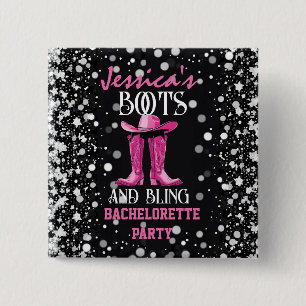 Rosa Boots och Bling Bachelorette Party Knapp
