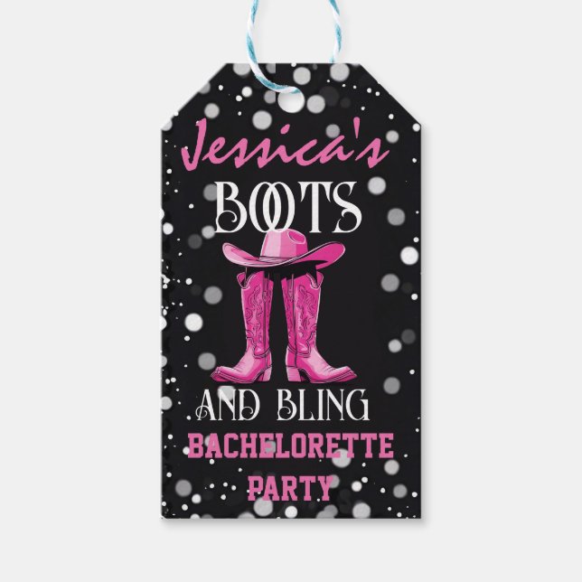 Rosa Boots och Bling Bachelorette Party Presentetikett (Framsidan)