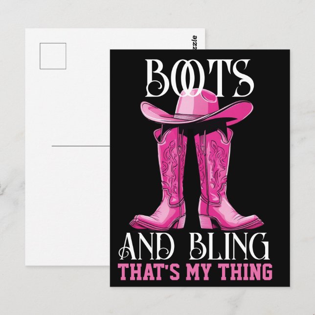 Rosa Boots och Bling Det är min Sak Vykort (Fram/baksida)