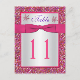 Rosa, Bordsnummer-kort för Silver Glitter Snöfling Vykort