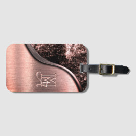 Rosa borstat metall och monogrammerad metallsten bagagebricka