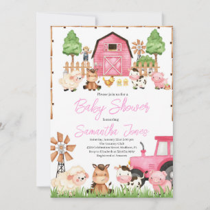 Rosa Boskap Baby Shower Inbjudningar