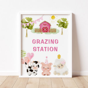 Rosa Boskap födelsedagsfest Grasing station Poster