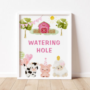 Rosa Boskap födelsedagsfest Watering hål Poster