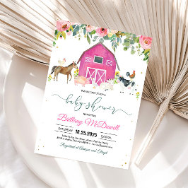 Rosa Boskap Girl Baby Shower Inbjudningar