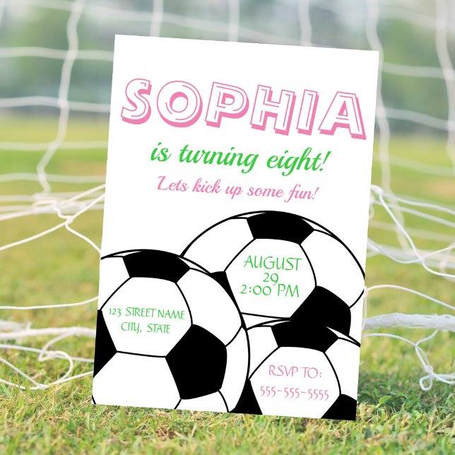 Rosa Bostadsdag - inbjudan till flickor (Pink Soccer Ball Birthday Invitation for Girls)