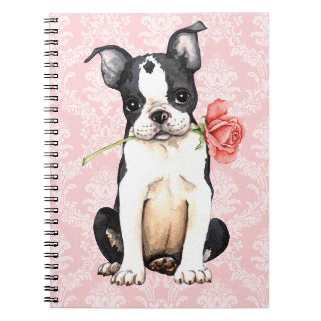 Rosa Boston för valentin Terrier Anteckningsbok Med Spiral (Framsidan)