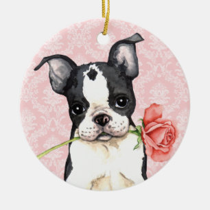 Rosa Boston för valentin Terrier Julgransprydnad Keramik