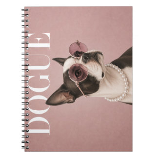Rosa Boston Terrier Hund Covergirl Anteckningsbok