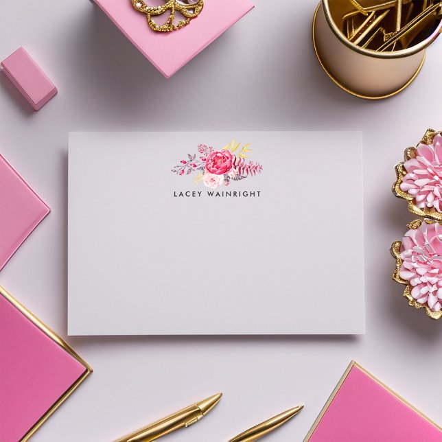 Rosa Botanical Bouquet Personlig Stationery Anteckningskort (Skapare uppladdad)