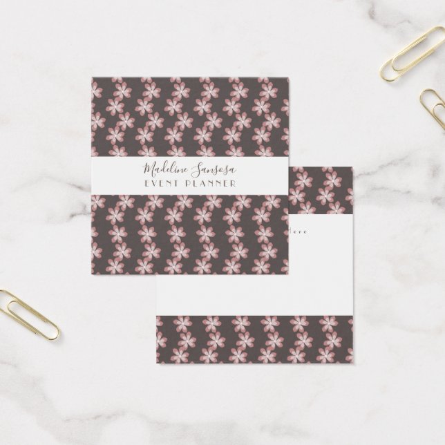 Rosa botanisk blommig brun evenemangsdesigner fyrkantigt visitkort (Kontor)
