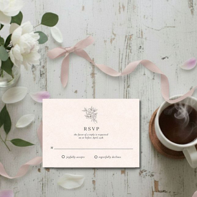 Rosa botanisk monogram bröllops-svarskort OSA kort (Blush Pink Botanical Monogram Wedding RSVP Card)