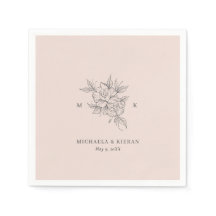Rosa botanisk monogram elegant bröllop