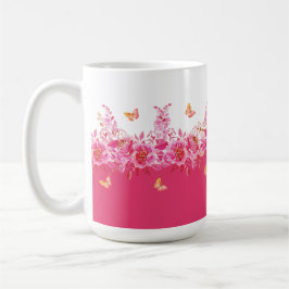 Rosa botaniska fjärilar mugg