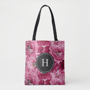 Rosa Botaniska Peonies Mönster Brudtärna Monogram Tygkasse
