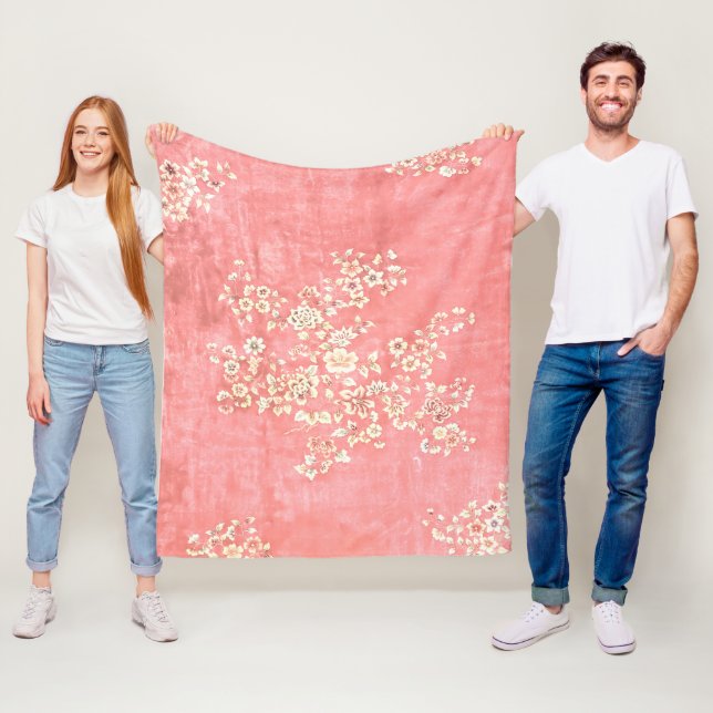 Rosa Botaniskt Blommigt Skriv ut Blanket Blanket i Fleecefilt (På plats)