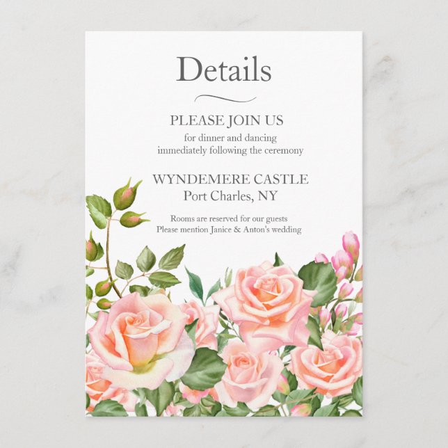  Rosa Botaniskt Bröllop QR-kod Tilläggskort (Framsida)