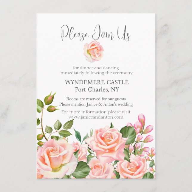  Rosa Botaniskt QR-nummer Bröllop Tilläggskort (Framsida)