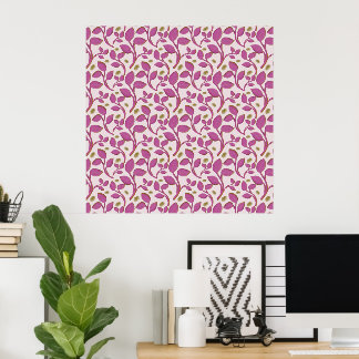 Rosa botaniskt vinmönster | Elegant blomblad Poster