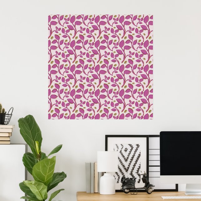 Rosa botaniskt vinmönster | Elegant blomblad  Poster (Hemmakontoret)