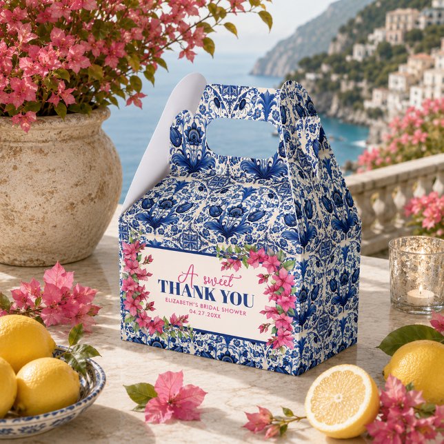 Rosa Bougainvillea Blå Kakel Bröllopsdusch Presentaskar (Pink Bougainvillea Blue Tile Bridal Shower Favor Boxes)
