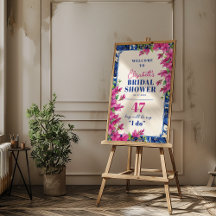 Rosa Bougainvillea Blå Kakel Bröllopsdusch Välkomm