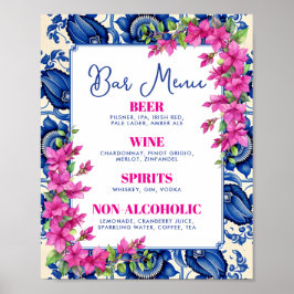 Rosa bougainvillea Blått kakelbarskylt Poster